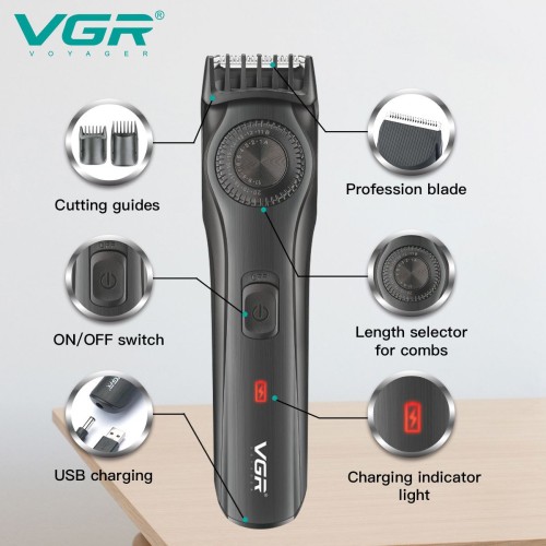 VGR V-028B Adjustable Professional Electric Beard Trimmer Best Barber Shop Cordless Hair Clipper Trimmer for Men