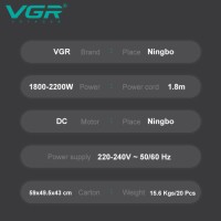 VGR V-423 1800-2200W Powerful Electric Hotel Professional Hair Dryer