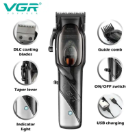 VGR V-002 9000RPM Magnetic Motor Salon Hair Cut Machine Cordless Rechargeable Professional Hair Clipper for Men