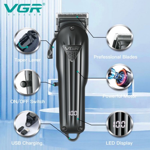VGR V-282 Adjustable Best Powerful Professional Rechargeable Electric Barber Cordless Hair Clipper Beard Trimmer for Men